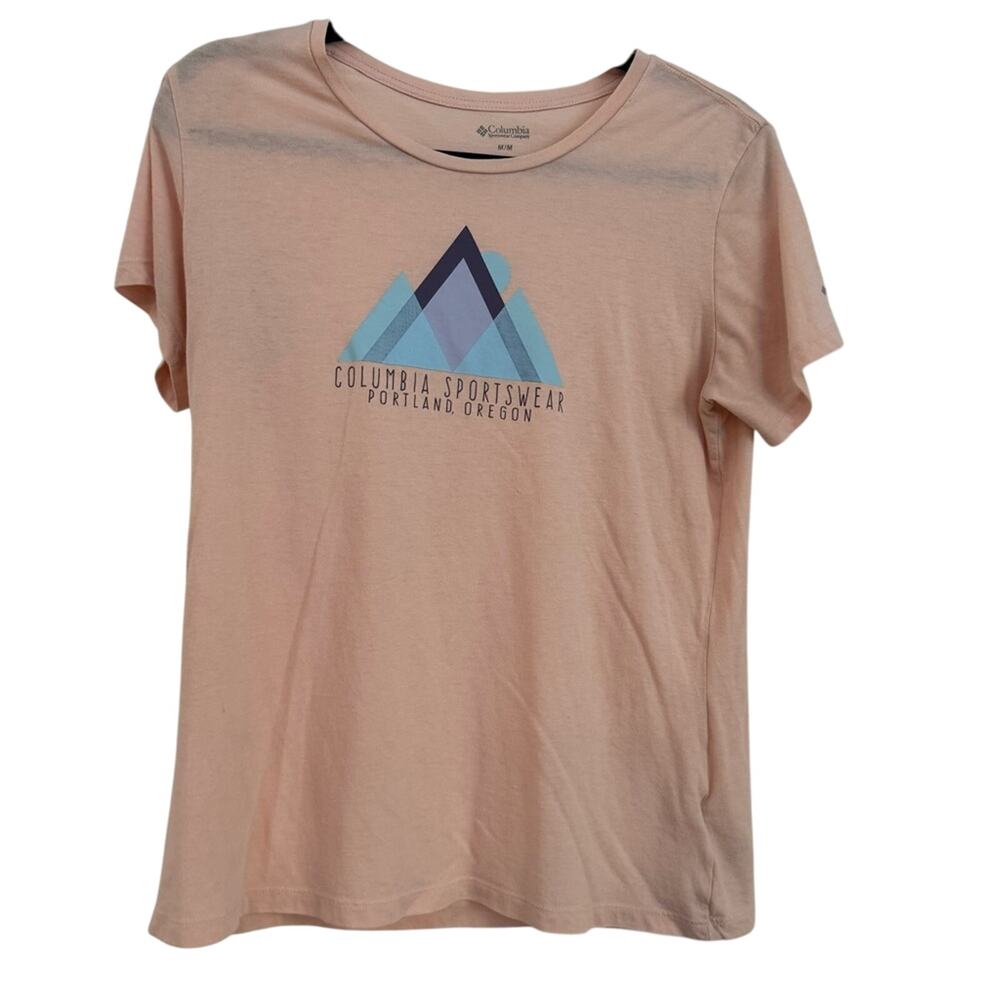 Columbia Women's Sportswear Portland OR V Neck T Shirt Size M in Peach‎